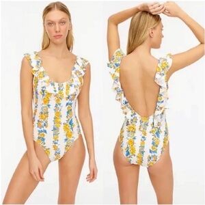 J. Crew Ruffle Scoop Back One Piece Swimsuit in Floral Blossom Striped